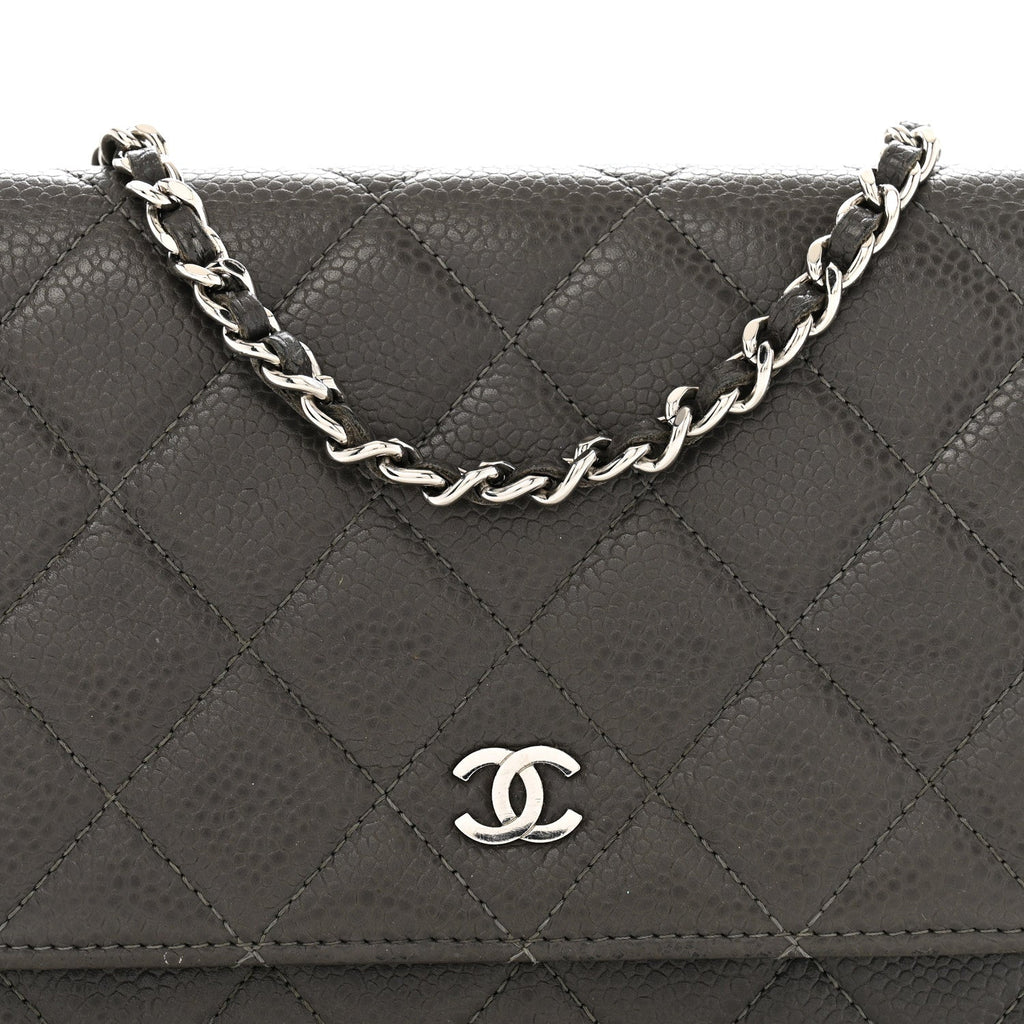 Caviar Quilted Wallet On Chain WOC Dark Grey