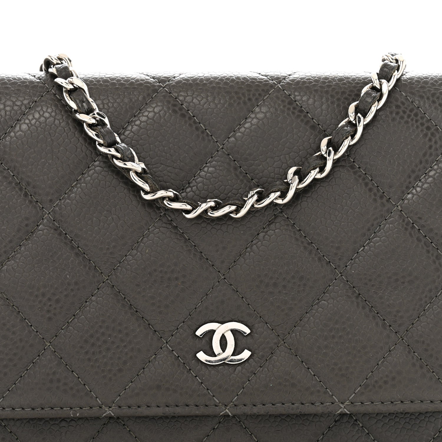 Caviar Quilted Wallet On Chain WOC Dark Grey
