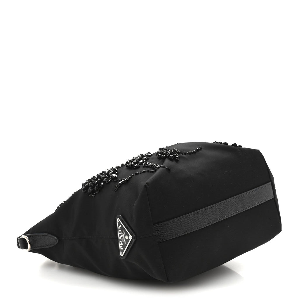 Tessuto Nylon Ricamo Sequin Embroidered Tote Black