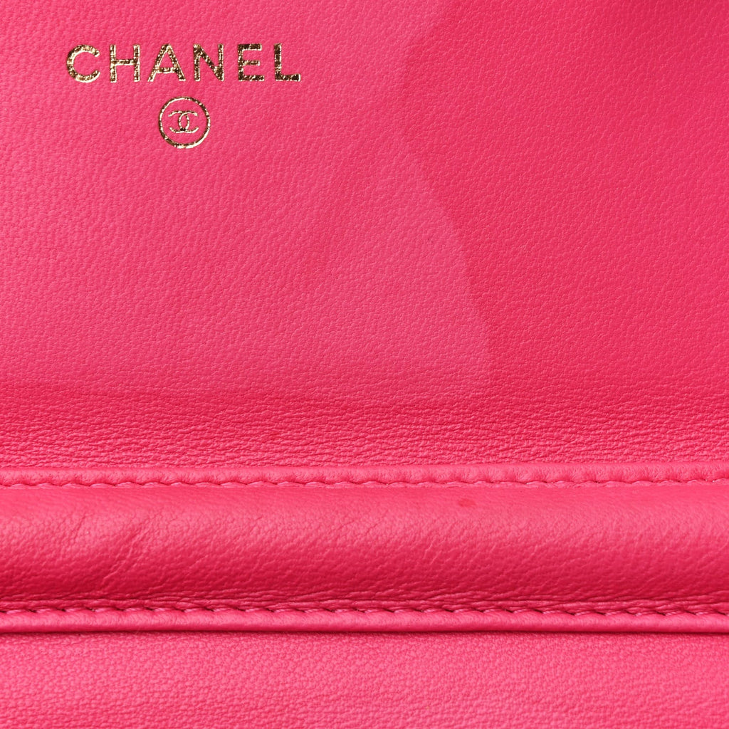 Lambskin Quilted Wallet on Chain WOC Fuchsia