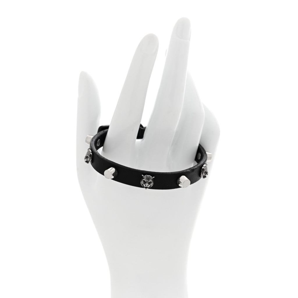 Calfskin Feline Heads Bracelet L Black