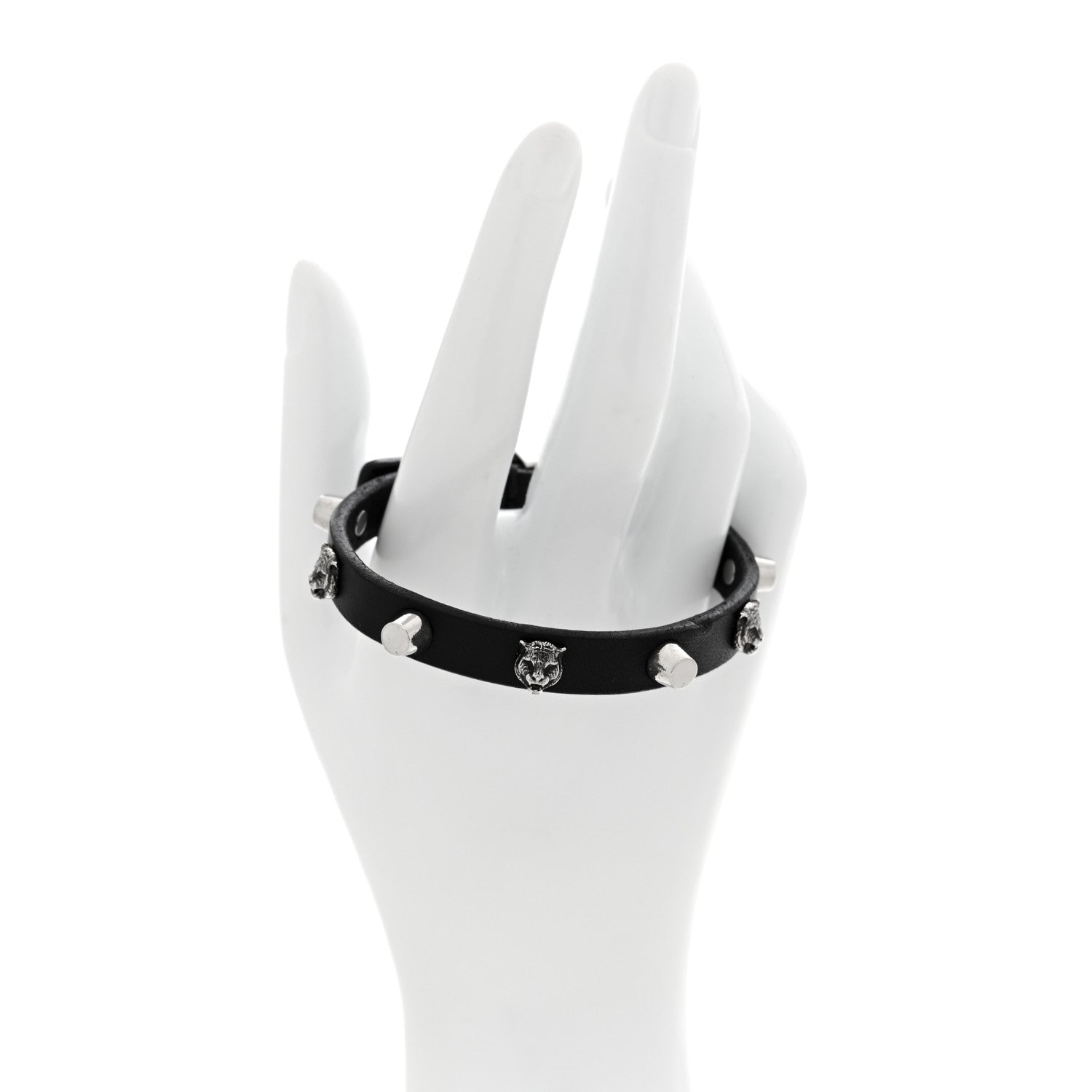 Calfskin Feline Heads Bracelet L Black