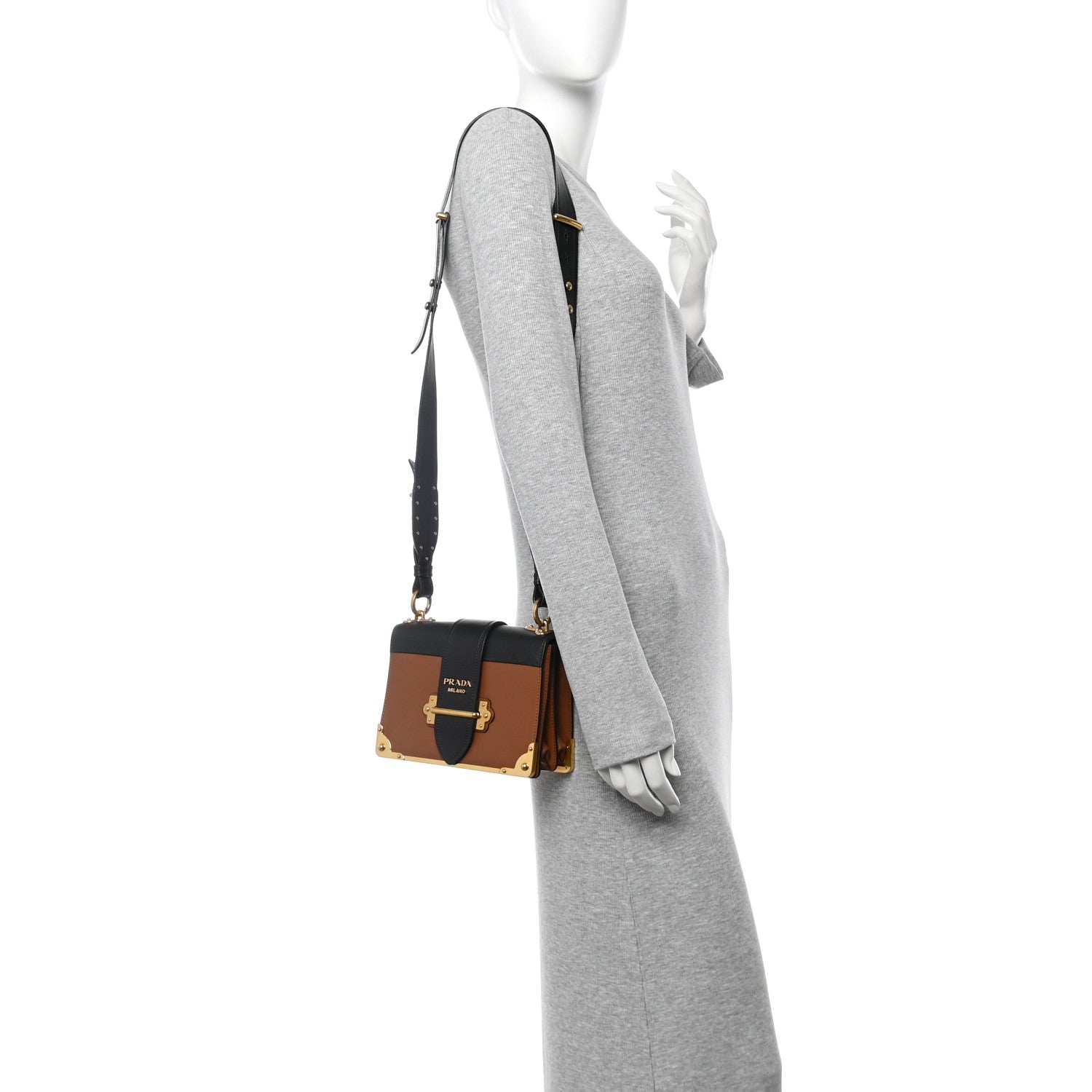 City Calfskin Saffiano Cahier Bag Caramel Black