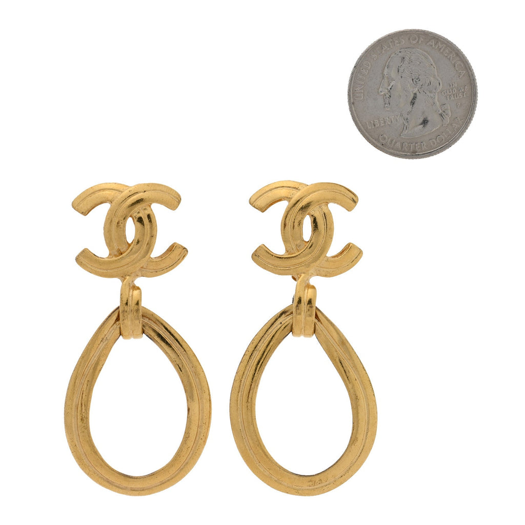 CC Drop Clip On Earrings Gold