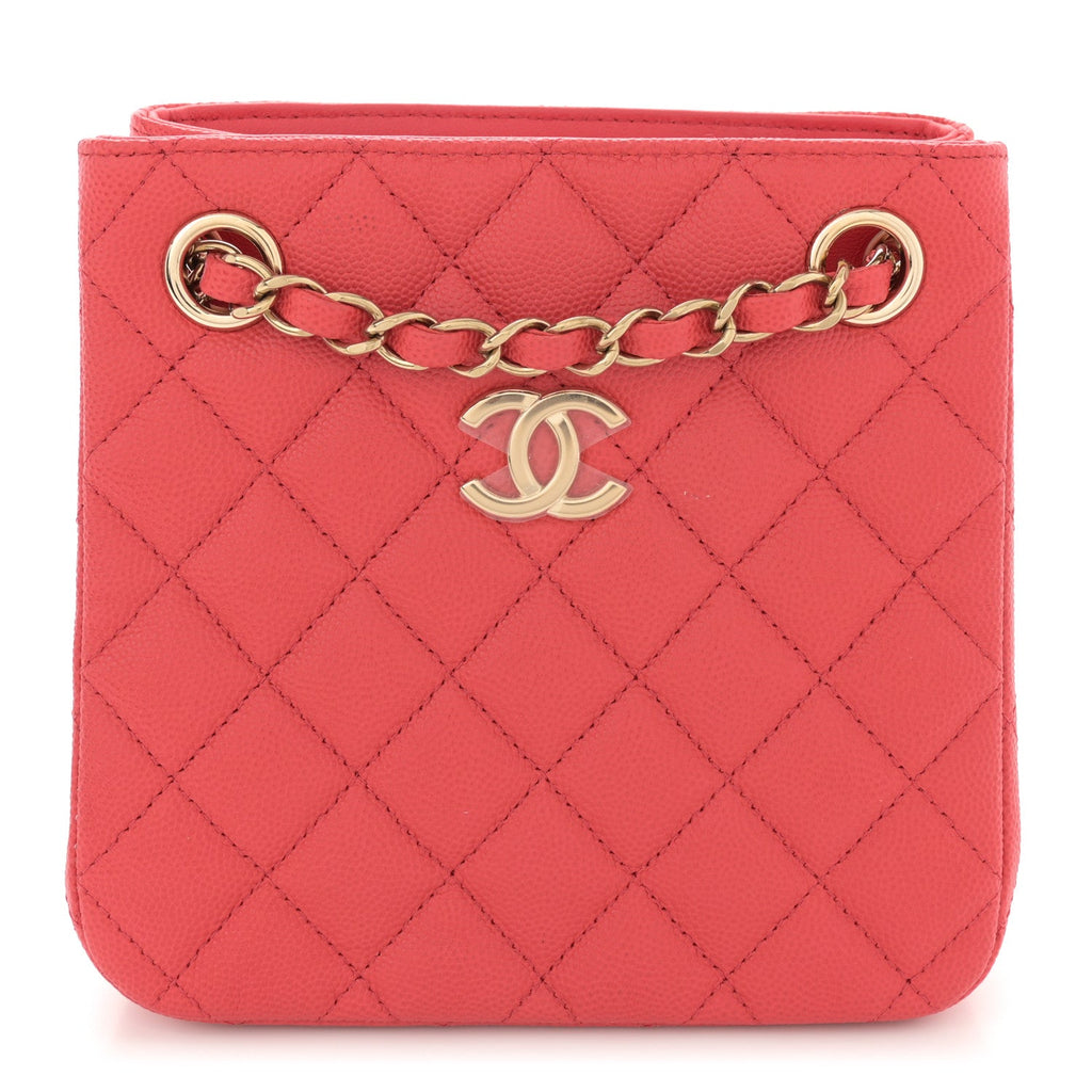 Caviar Quilted Mini Bucket Bag Dark Pink