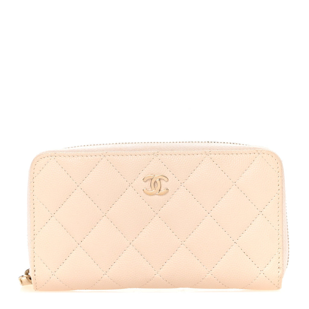 Caviar Quilted Medium Zip Around Wallet White