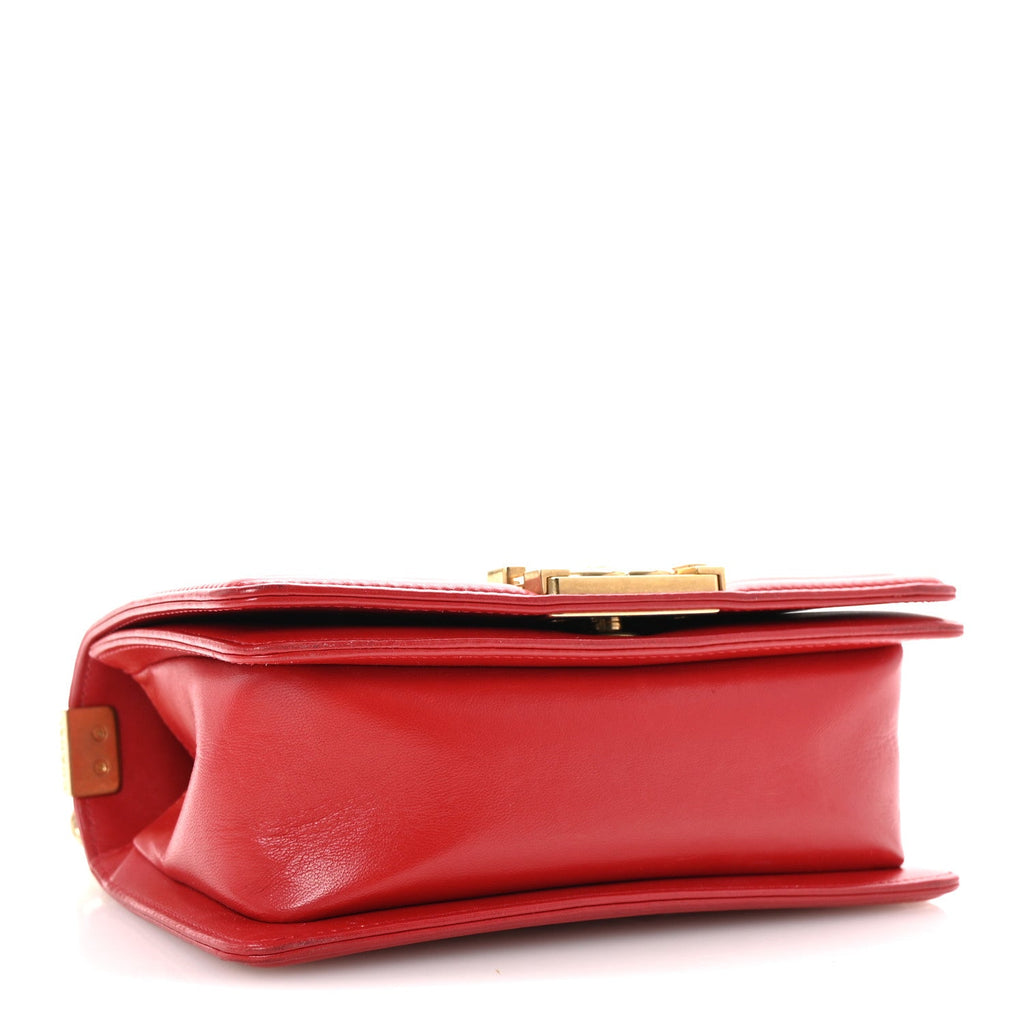 Lambskin Quilted Small Boy Flap Red