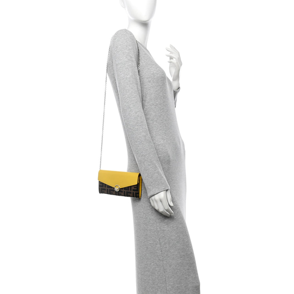 Vitello Cruise F is Fendi Bi-Color FF 1974 Embossed Continental Envelope Wallet On Chain Maya Yellow