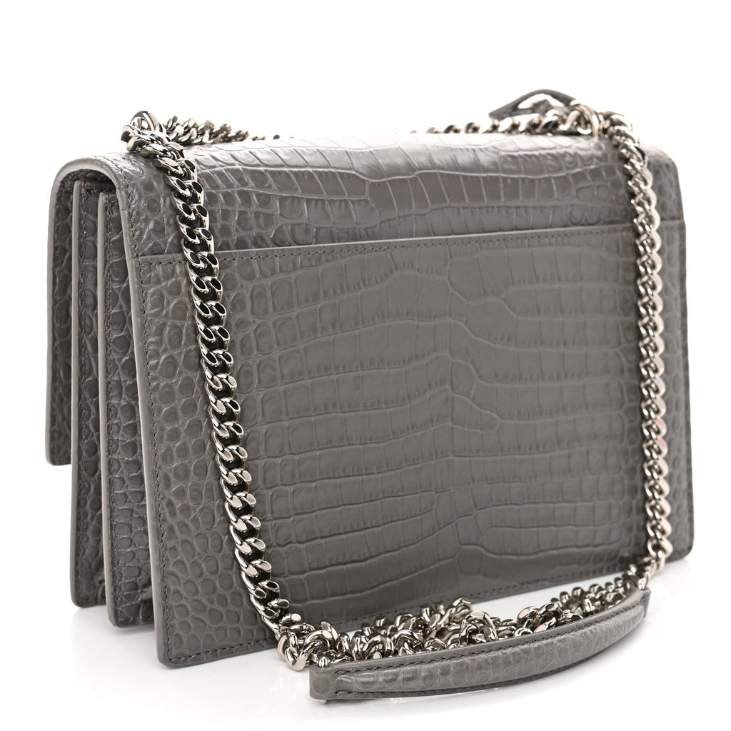 Calfskin Crocodile Embossed Medium Monogram Sunset Fog