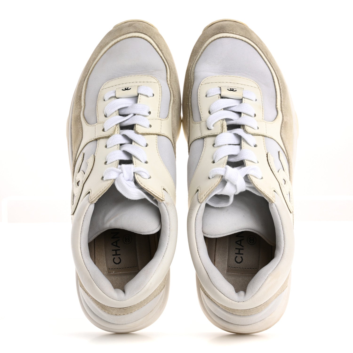 Suede Calfskin Fabric CC Sneakers 36.5 White