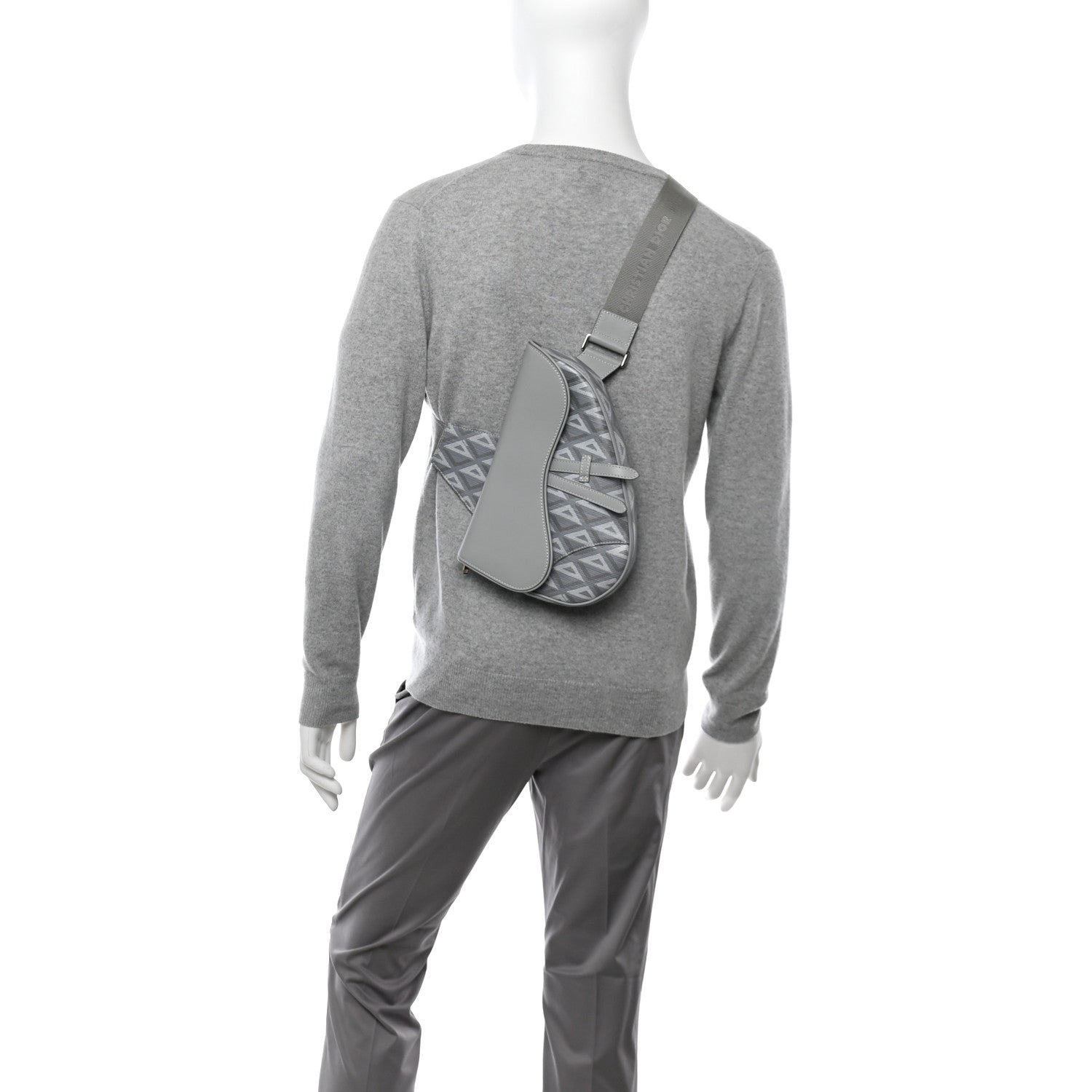 Coated Canvas Calfskin CD Diamond Mens Saddle Bag Gray