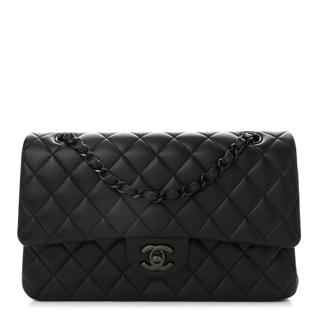 Lambskin Quilted Medium Double Flap So Black