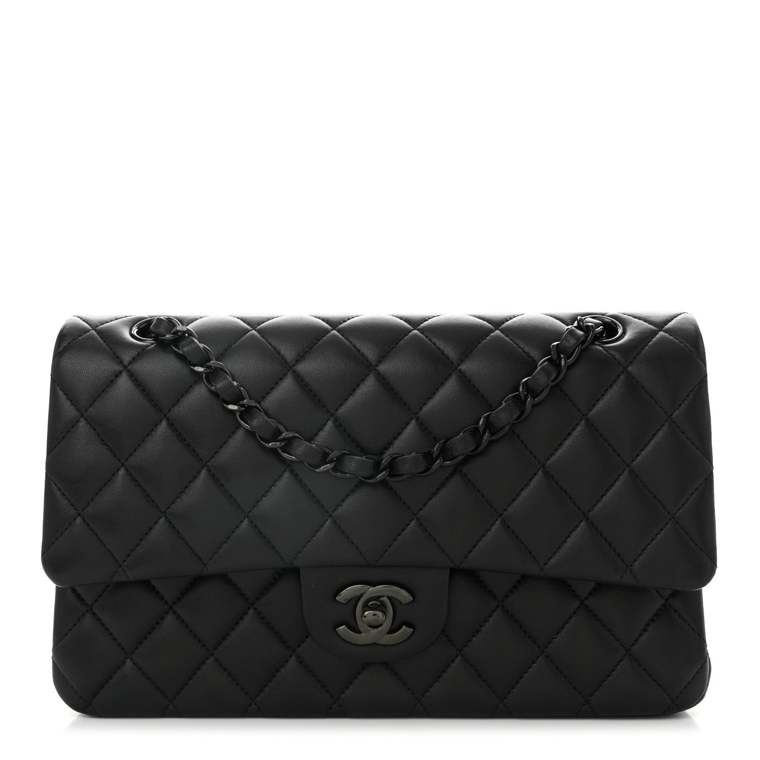 Lambskin Quilted Medium Double Flap So Black