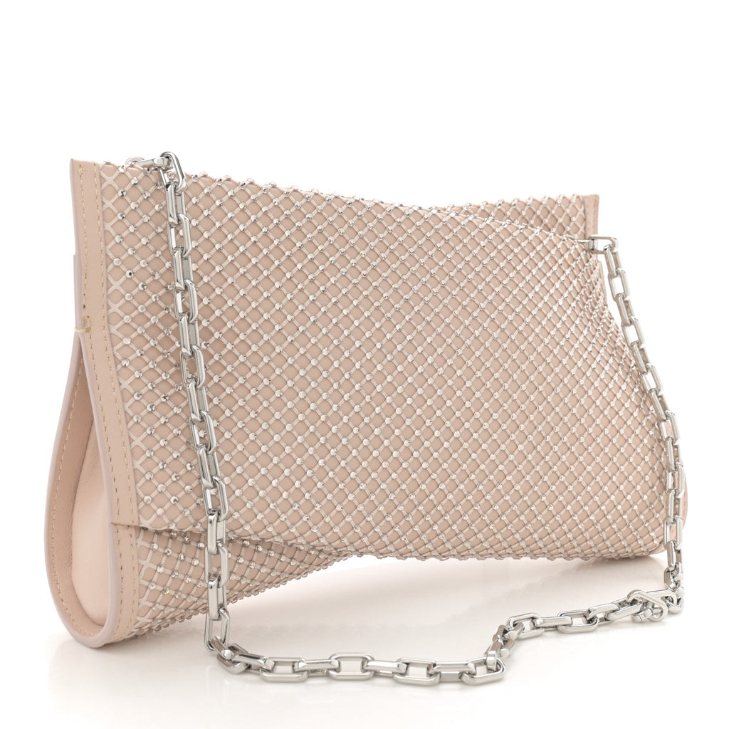 Nappa Resille Strass Loubitwist Clutch Leche Light Silk