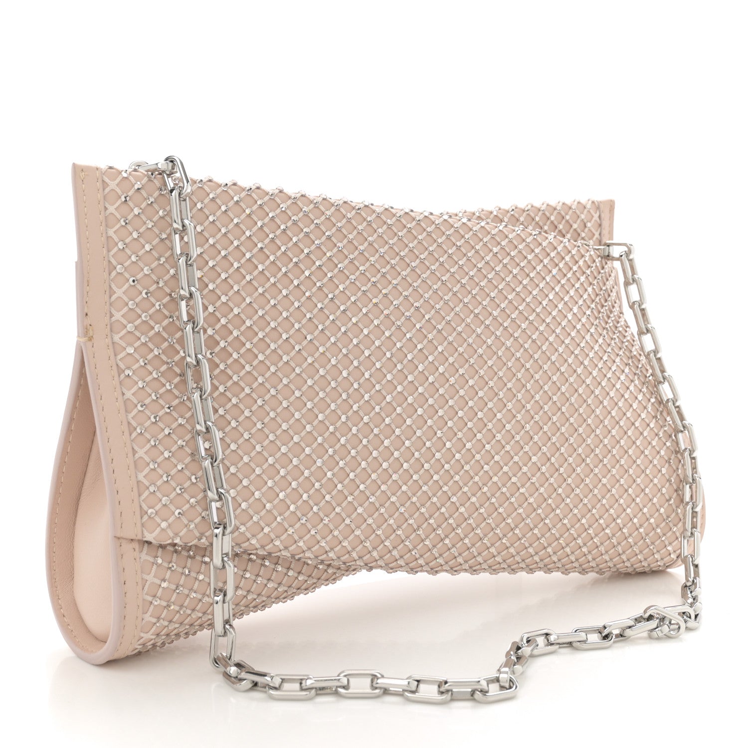 Nappa Resille Strass Loubitwist Clutch Leche Light Silk