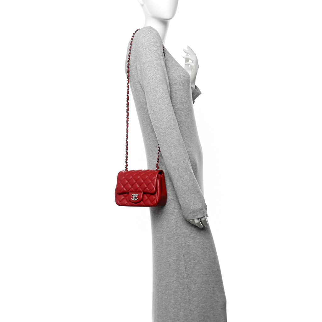 Lambskin Quilted Mini Square Flap Red