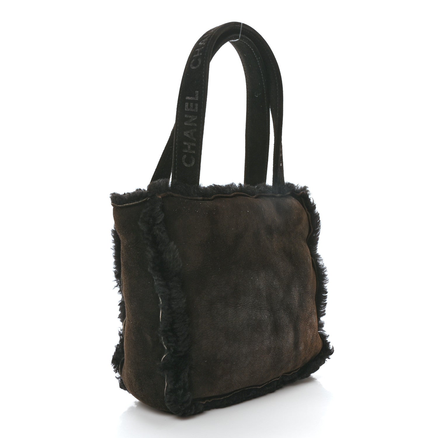 Suede Shearling Fur Handbag Black