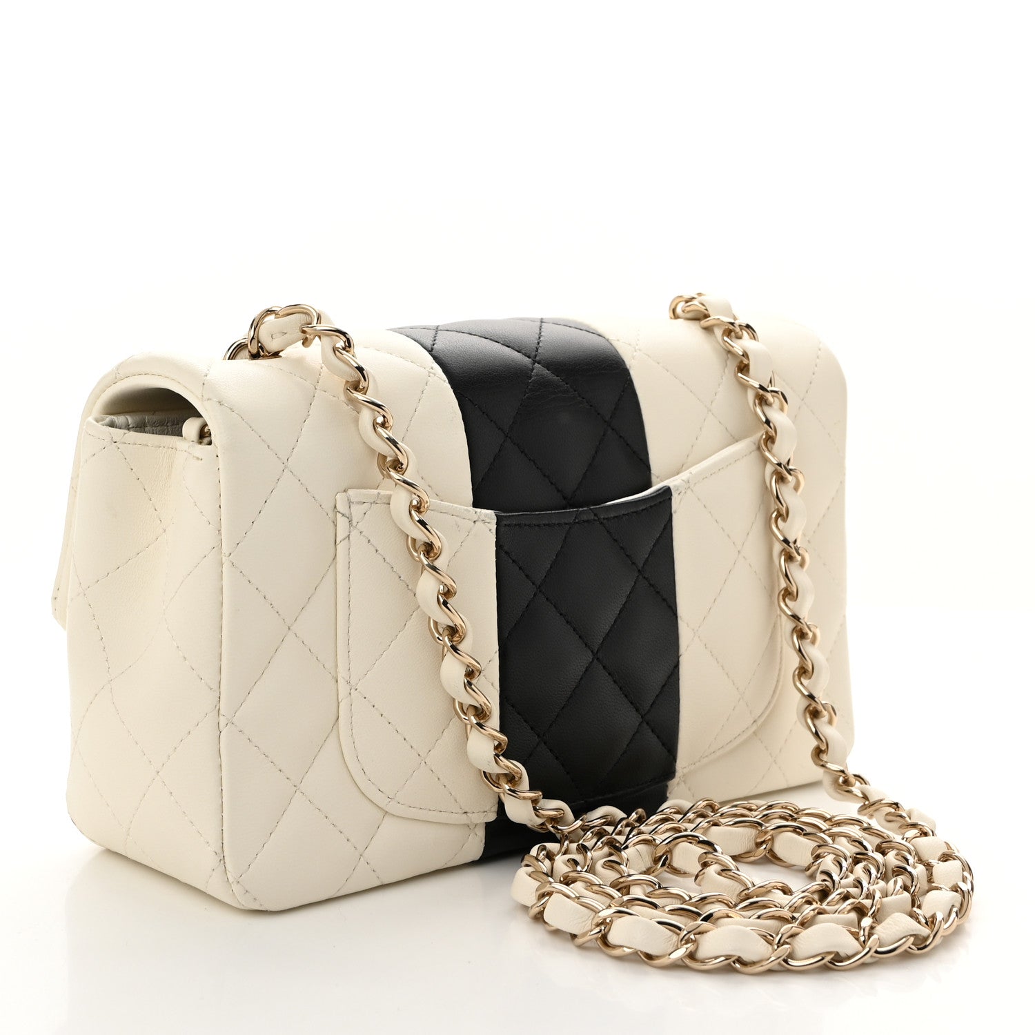 Lambskin Quilted Mini Rectangular Flap White Black