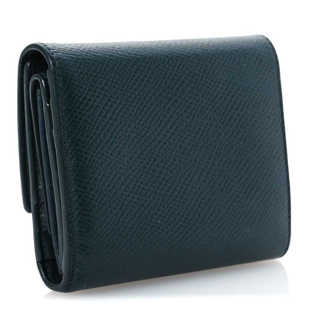 Grained Calfskin Small Multifunction Folded Wallet Green