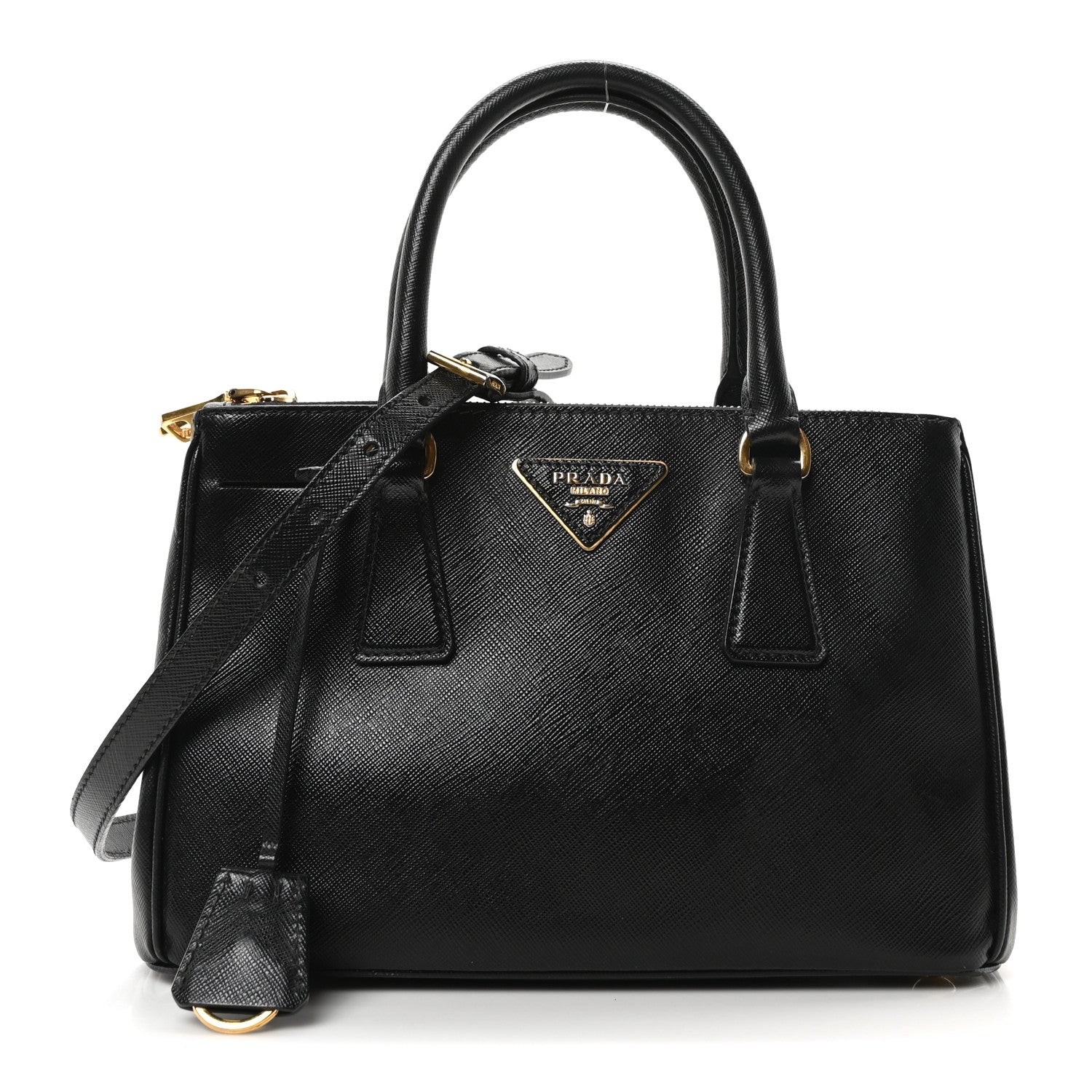 Saffiano Mini Galleria Double Zip Tote Black