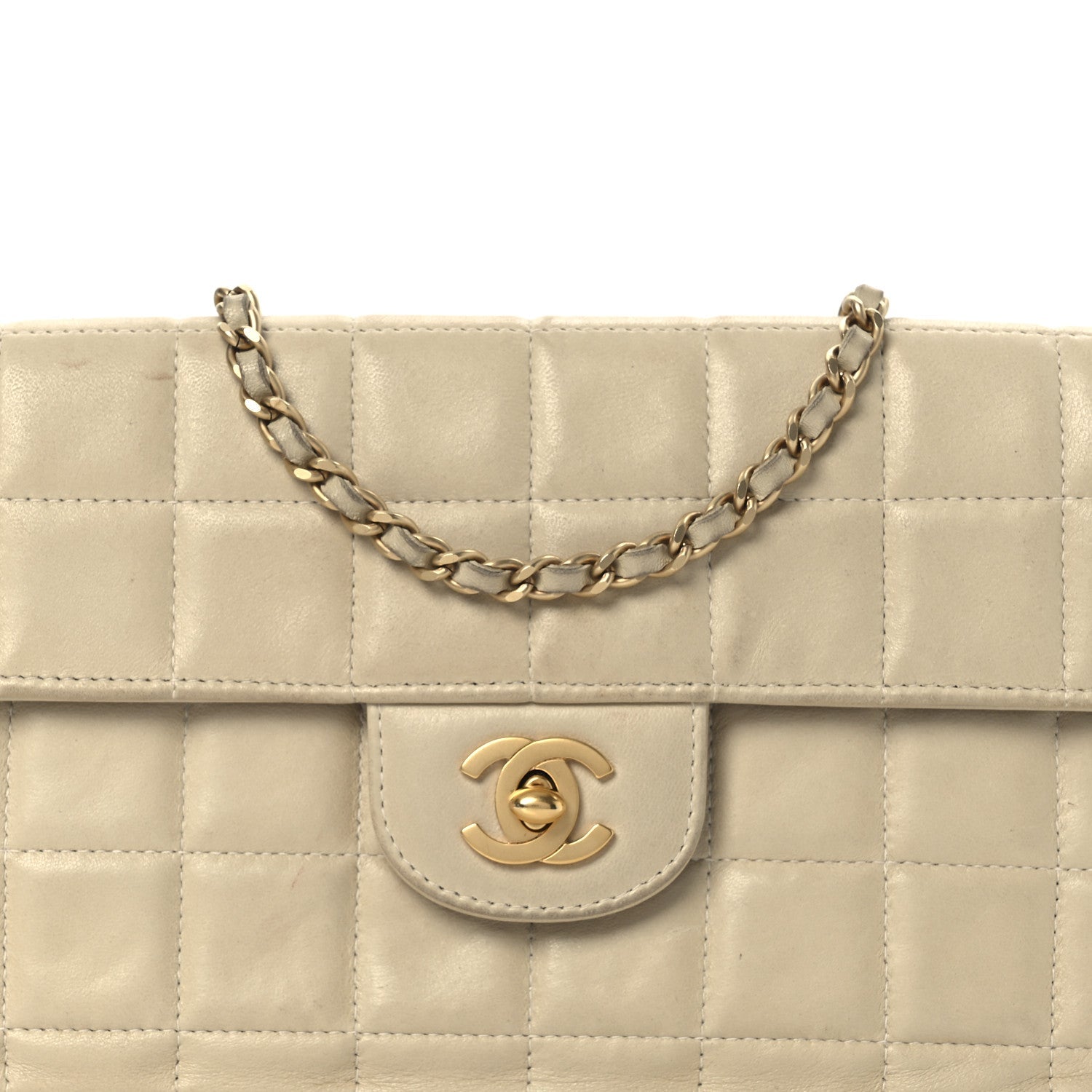 Lambskin East West Chocolate Bar Flap Ivory