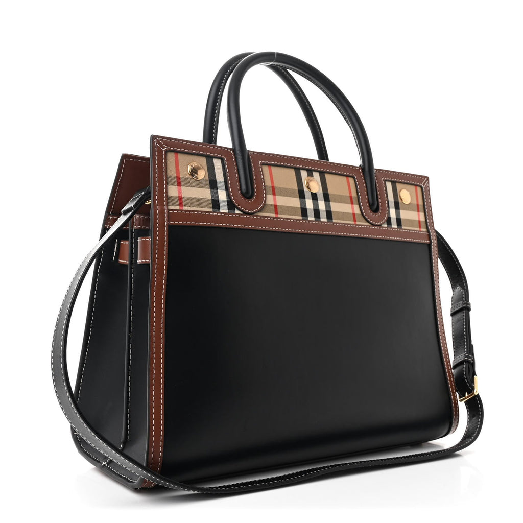 Calfskin Vintage Check Small Two Handle Title Bag Black