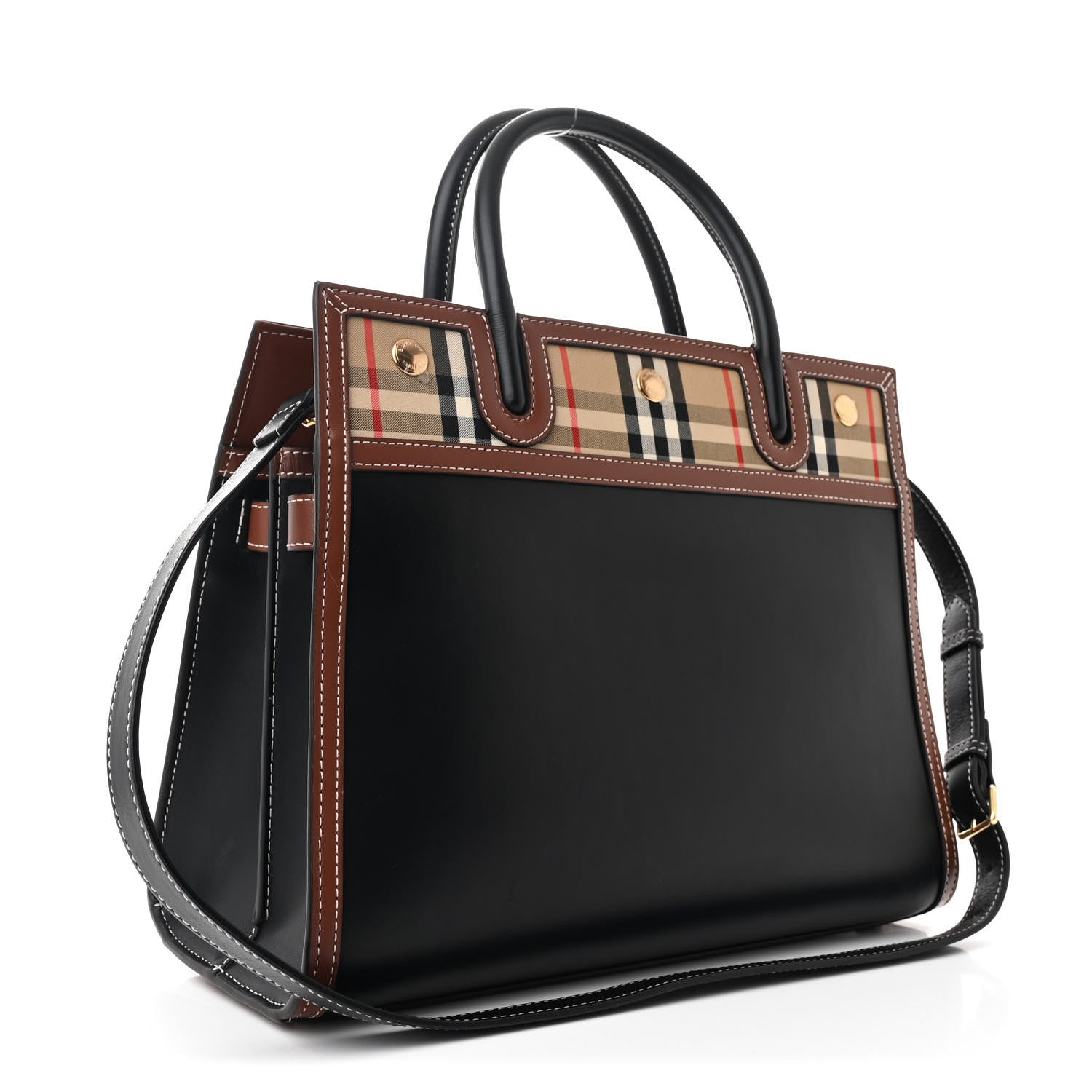 Calfskin Vintage Check Small Two Handle Title Bag Black