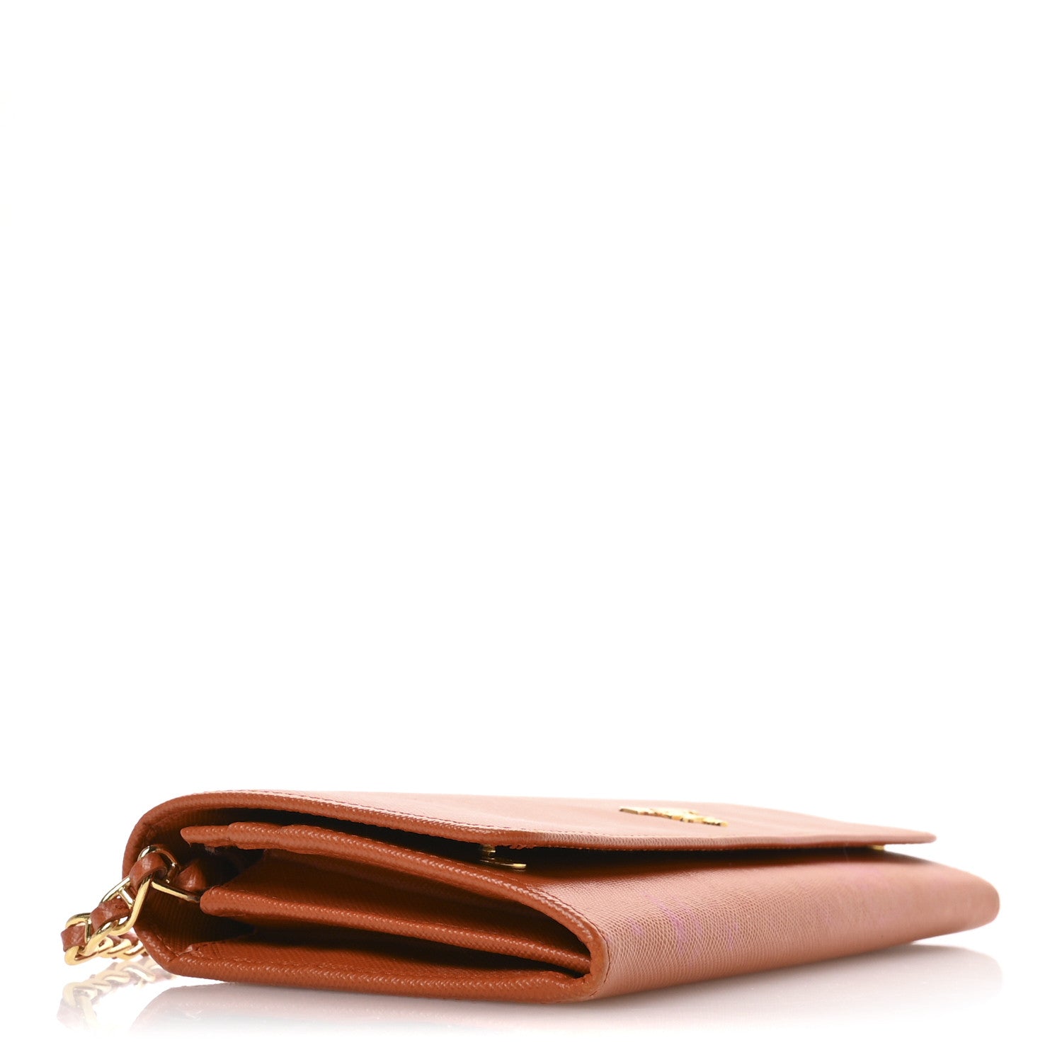 Saffiano Metal Oro Chain Wallet Papaya