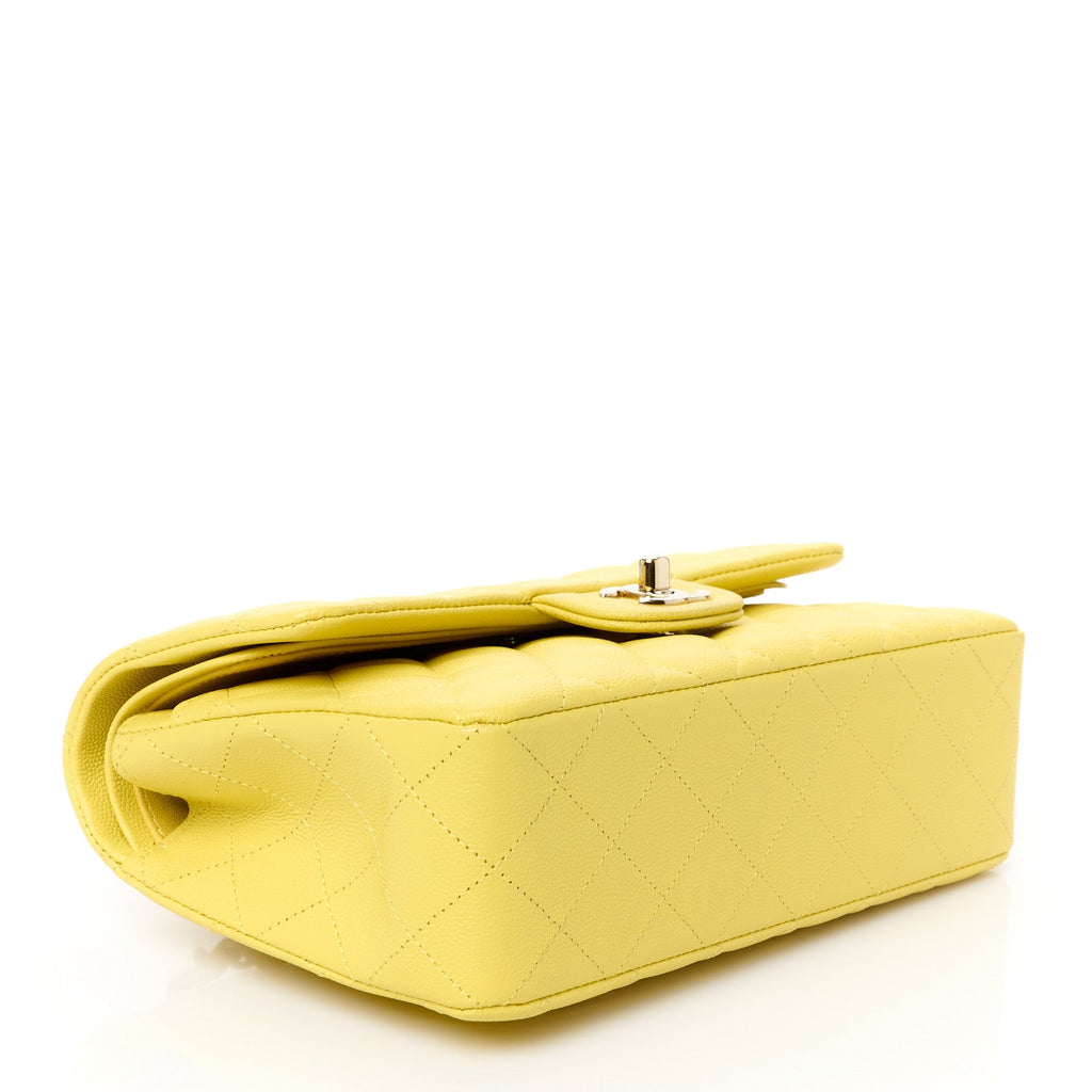 Caviar Quilted Small Double Flap Light Yellow
