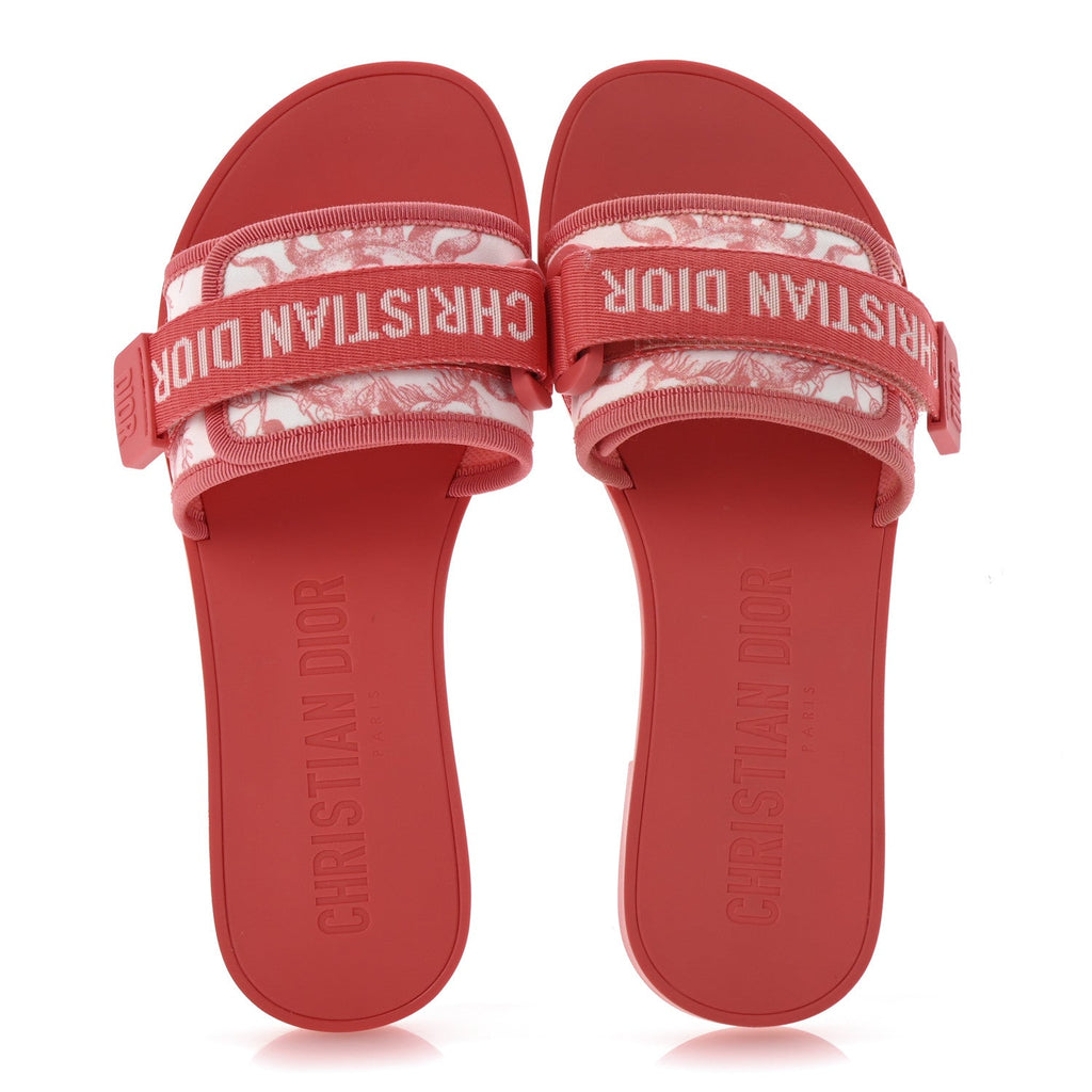 Technical Stretch Fabric Dio(r)evolution Toile De Jouy Slide Sandals 35 Coral