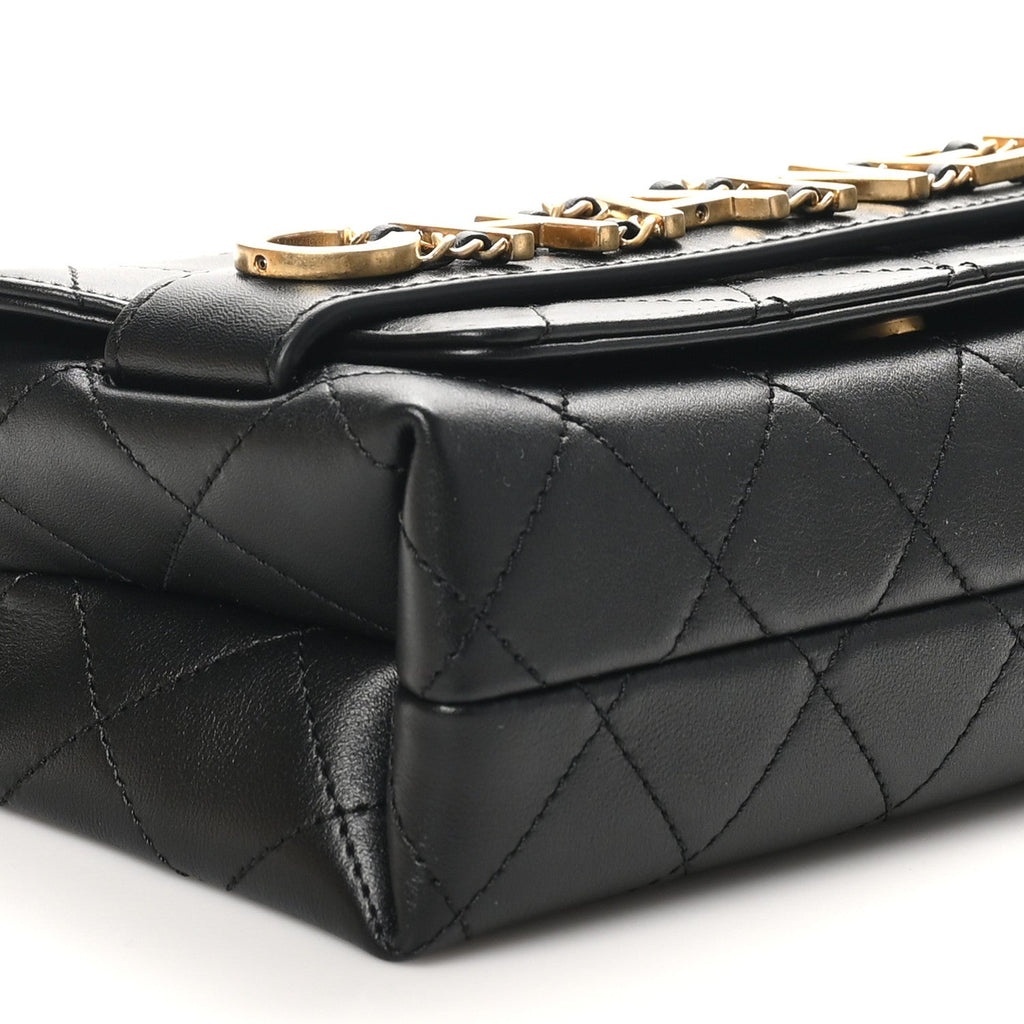 Calfskin Quilted Small Enchained Flap Black