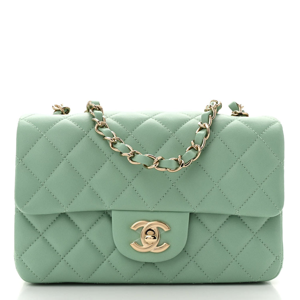 Lambskin Quilted Mini Rectangular Flap Light Green
