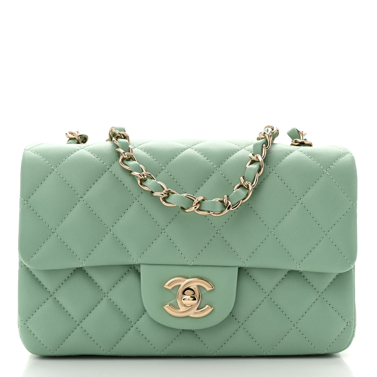 Lambskin Quilted Mini Rectangular Flap Light Green