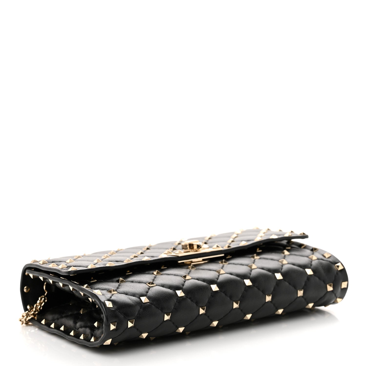 Lambskin Rockstud Spike Wallet on Chain Black