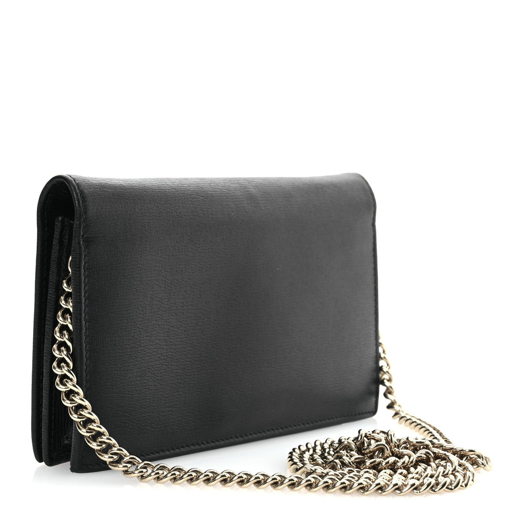 Textured Calfskin Medium Betty Chain Wallet Black