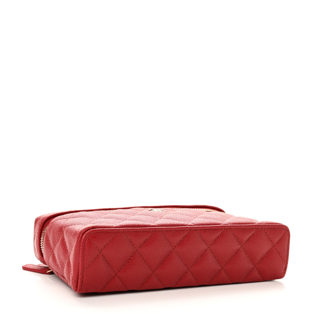 Caviar Quilted Top Handle Slim Vanity With Chain Red