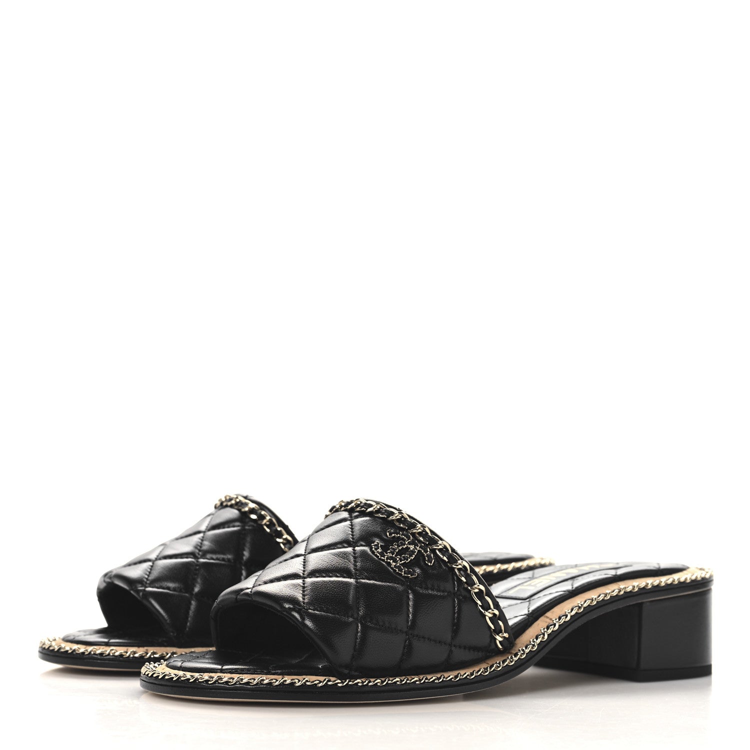 Lambskin Quilted Chain CC Mules 39 Black