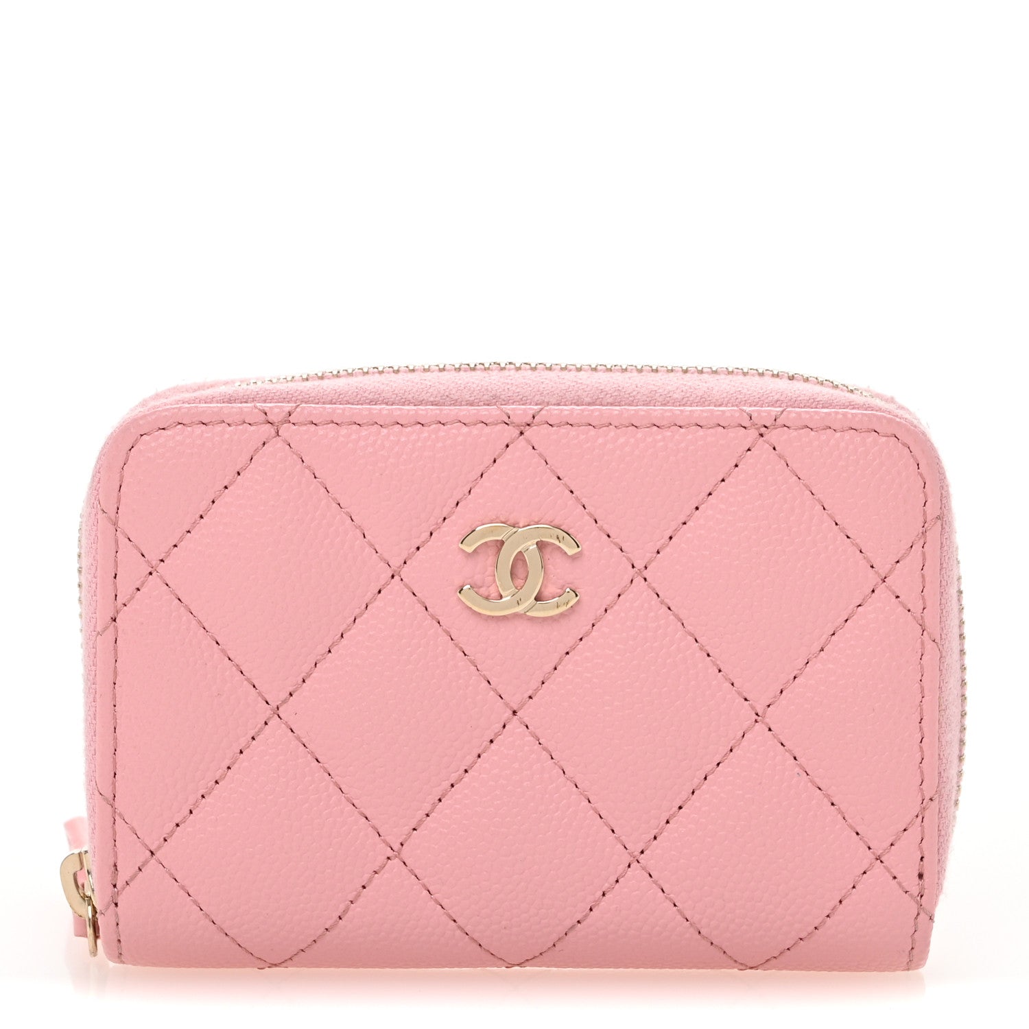 Caviar Quilted Zip Coin Purse Light Pink
