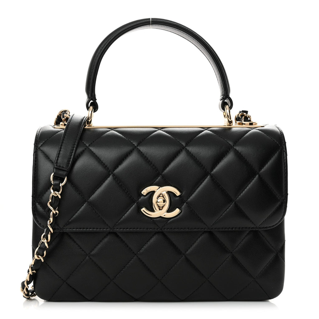 Lambskin Quilted Small Trendy CC Dual Handle Flap Bag Black