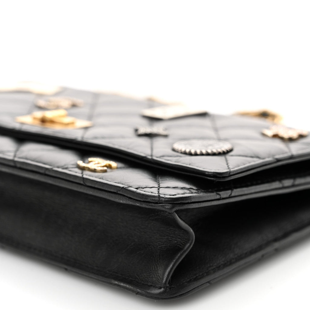 Aged Calfskin Lucky Charms Casino 2.55 Reissue Wallet on Chain WOC Black