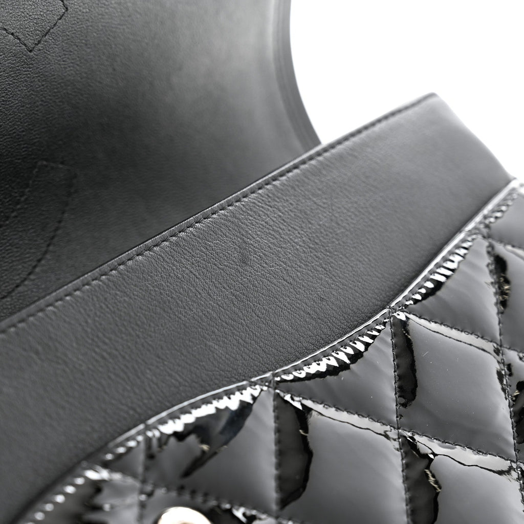 Patent Quilted Jumbo Double Flap Black
