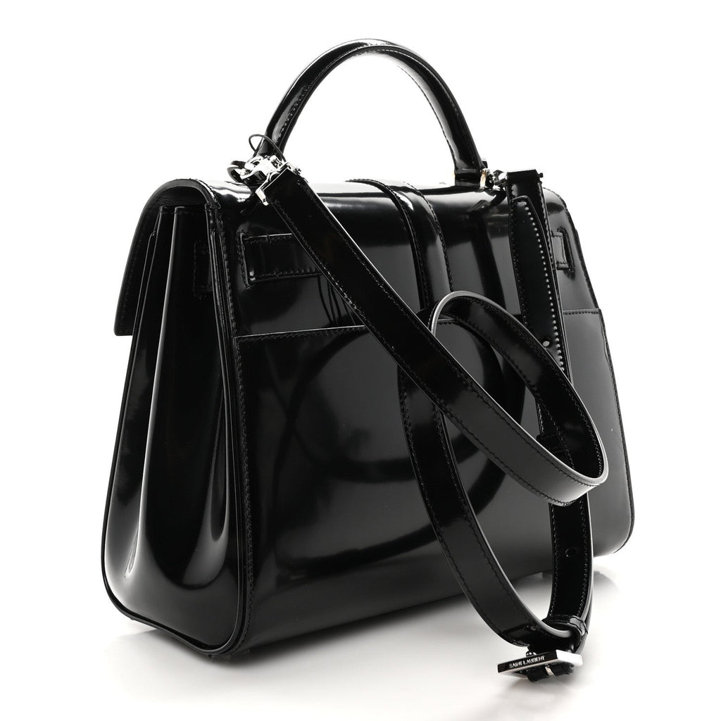 Shiny Calfskin Le Fermoir Top Handle Bag Small Black