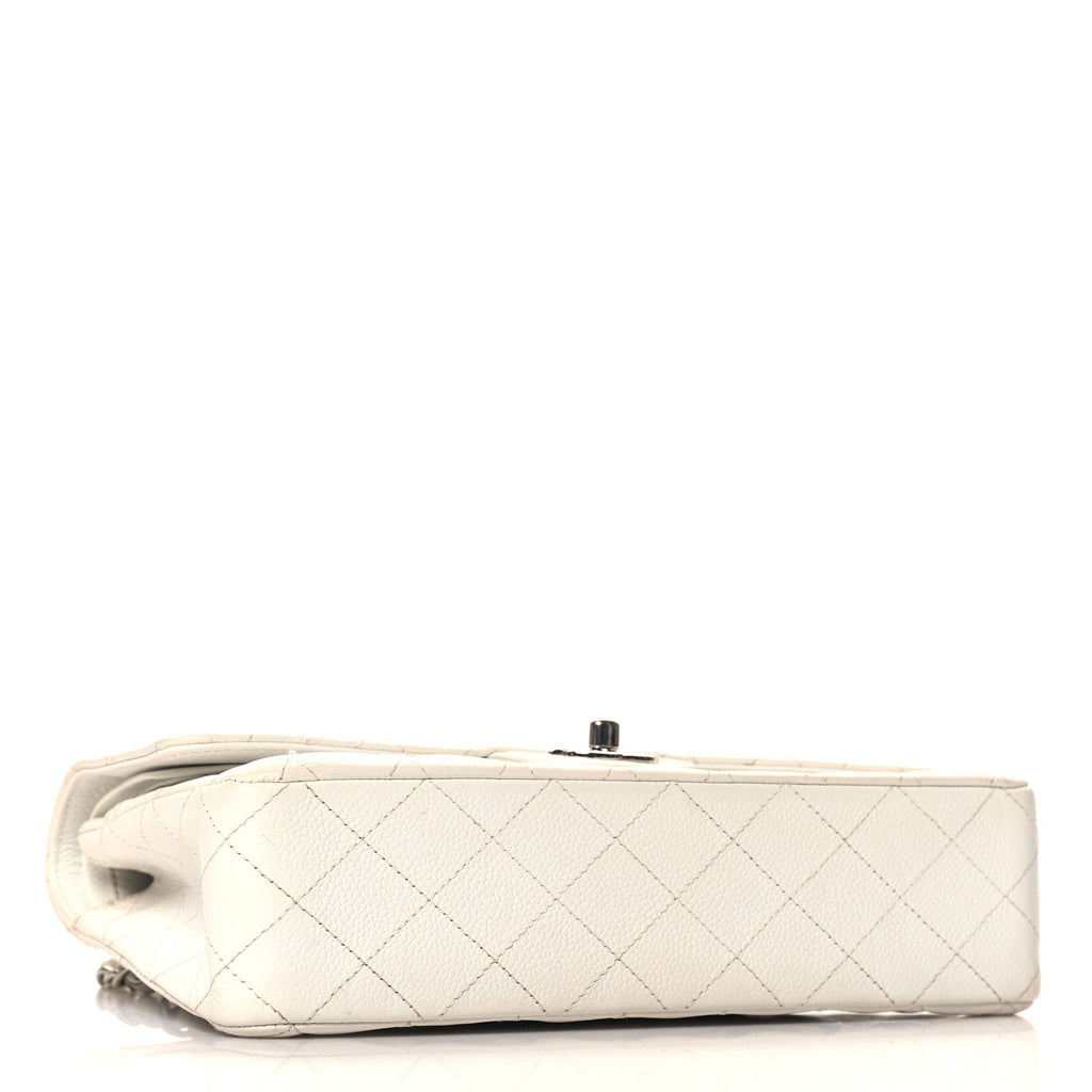 Caviar Quilted Medium Double Flap White