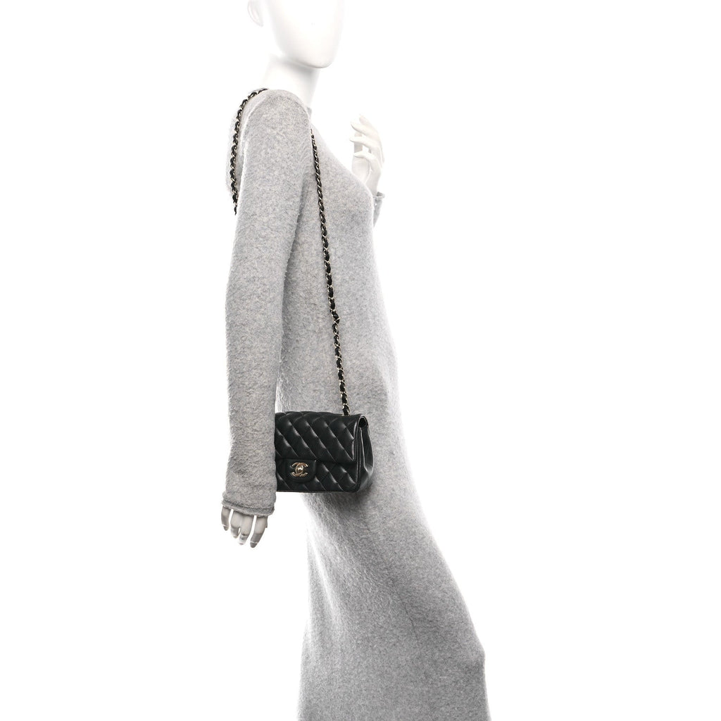 Lambskin Quilted Mini Rectangular Flap Black
