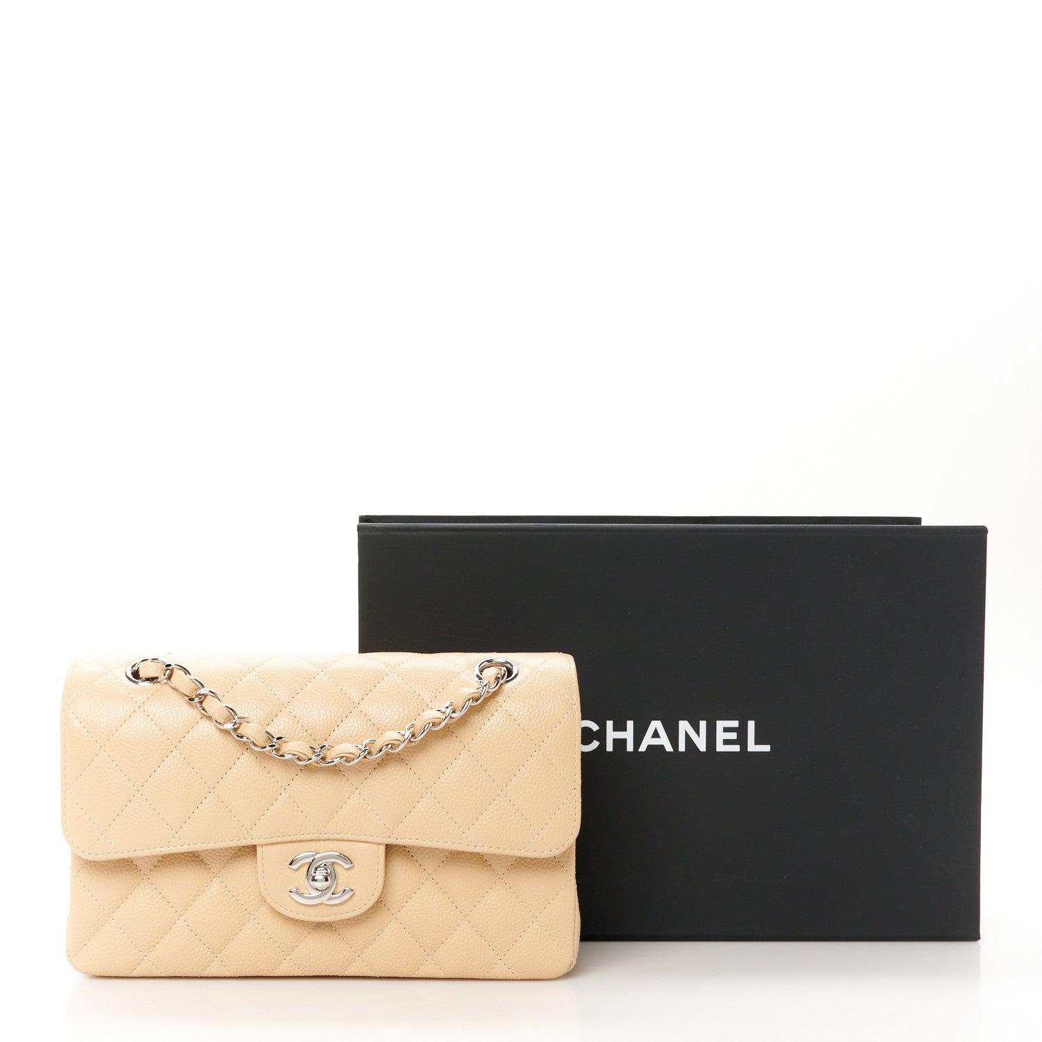 Caviar Quilted Small Double Flap Beige