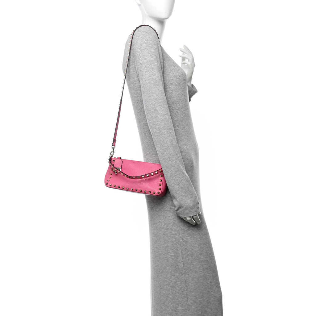 Pebbled Calfskin Small Rockstud Flip Lock Shoulder Bag Dawn Pink