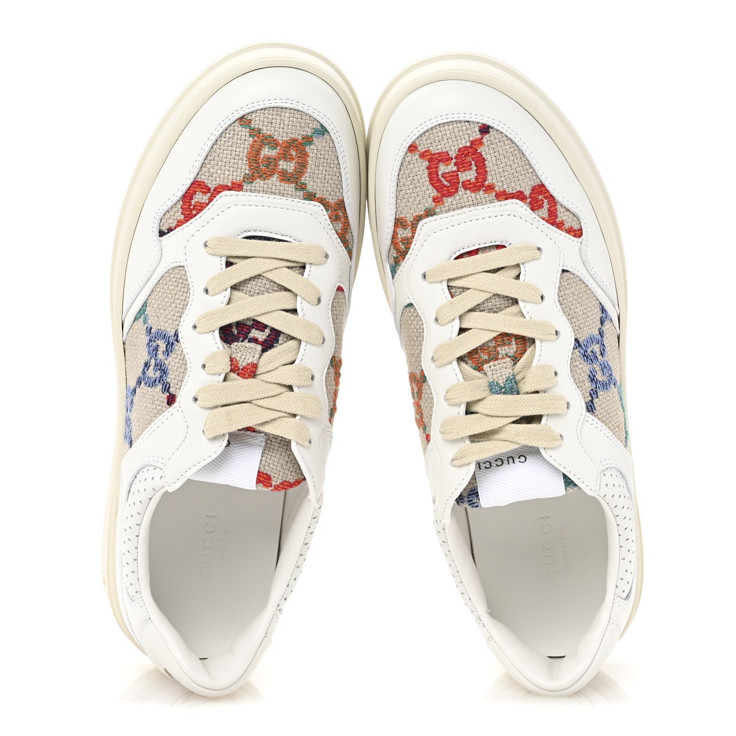 Dali Soft Calfskin GG Tennis Embossed Perforated Womens Platform 55mm Sneakers 40 White Multicolor