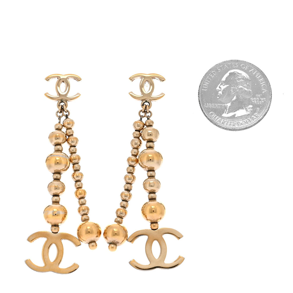 Metal CC Bead Drop Earrings Gold