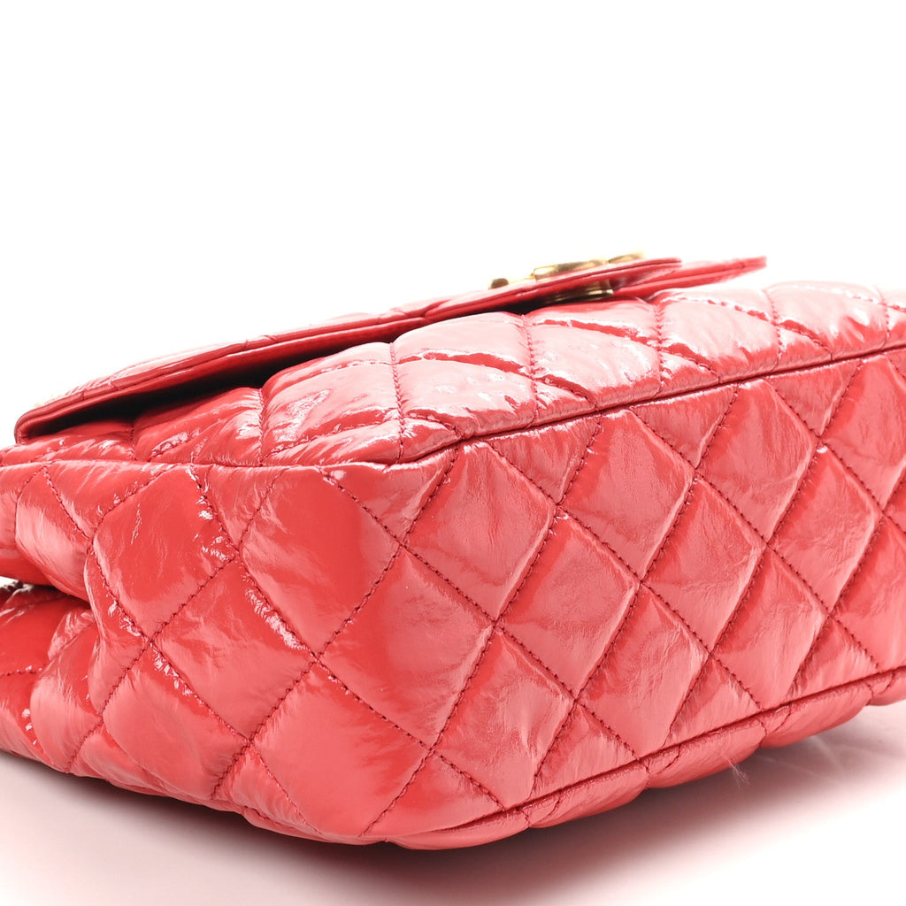 Shiny Crumpled Calfskin Quilted Wavy CC Hobo Red