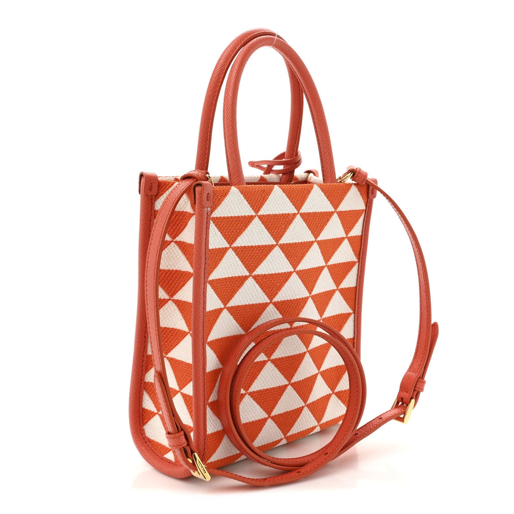 Jacquard Saffiano Triangolo Symbole Embroidered Micro Tote Arancio White